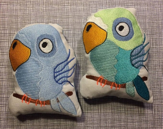 Little Twitters - Parakeet machine embroidery design - ITH softies and an extra treat: Like Father Like Son embroidery