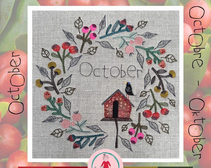 October Wreath - Beautiful Autumn Berry Branch Machine Embroidery Designs | 8x8" + 5x5" Hoop | detailed, hand-drawn designs