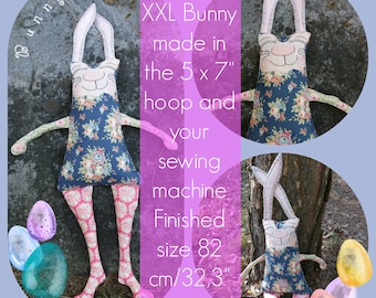 XXL Bunny ITH made in the 5 x 7"/13 x 18 cm hoop and your sewing machine - finished size 32,3"/82 cm - 4 face variants