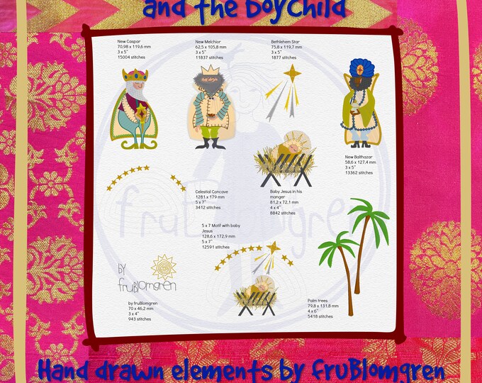 Handdrawn Nativity elements for hoop size 5 x 7 - Appliqué and machine embroidery - Build a Beautiful Nativity Scenery with these elements