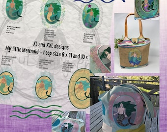 My Little Mermaid - XLarge designs - Design pack with 6 awesome, hand drawn Mermaid and Fish designs for the 8 x 11" - 20 x 28 cm hoop size