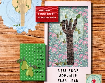8x14", Raw edge Appliqué tree from the garden - A pear tree, Cute, detailed design for hoop 8x14" - for large textile projects