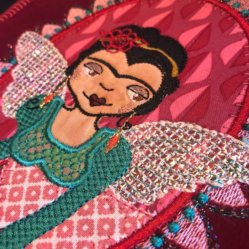 Small Oval Framed FRIDA ROSE 2 designs incl 5 x 7 very detailed appliqu\u00e9 design for multiple textile projects Button Frame Frida Rose
