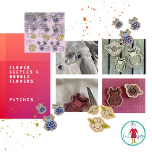Blombaggar och klotterblommor - Broderilappar ITH - 12 söta, handritade maskinbroderimönster för liten bågstorlek - stygn och applikation