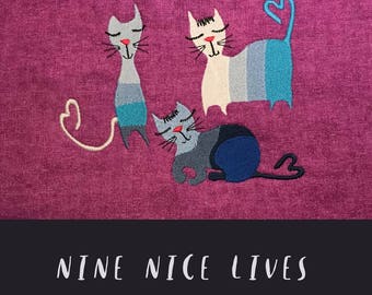 NINE NICE LIVES - Small Cute Cats - 9 machine embroidery designs with cats - mixable - versatile