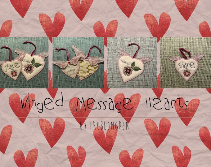 Freestanding WINGED HEARTS - 6 Hearts with the messages: Love, Give, Share, Connect, Embrace, Create + 2 Blank hearts for your messages