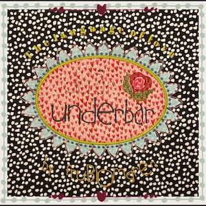 Puede incluir: Un fondo de lunares negros y blancos con un óvalo rojo y blanco con el texto "duft wunderbar" en negro. El óvalo está rodeado por un borde azul y verde. El texto "The language of love" está en blanco y el texto "by fru Blomgren" está en amarillo.