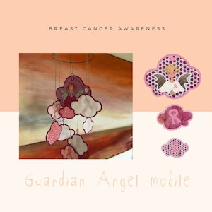 Conscientização sobre o câncer de mama, móbile DIY GUARDIAN ANGEL, desenhos de bordado de máquina independentes, doação da minha renda para pesquisa do câncer