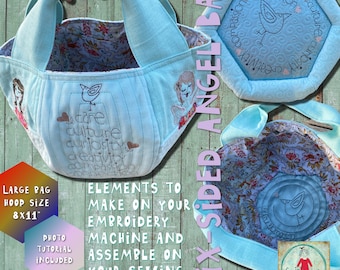 Quilted Bag elements for making a large sized cute ANGEL bag on your embroidery machine and sewing machine 6 different sides & 2 bottoms