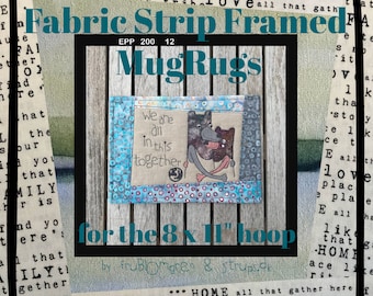 FABRIC STRIP Framed MugRugs ITH designs sized 8 x 11" for your embroidery machine - with original artwork Bear Hug by Strups.dk - Hand drawn