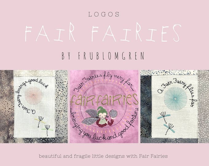FAIR FAIRY logos and text designs - circular machine embroidery designs with FAIRIES, dandelions and flying seeds - embroider with fantasy