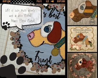 Patchwork Dogs, 6 cute Machine Embroidery designs for making Patchwork Dogs on you T-shirts and other textile projects