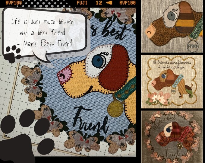Patchwork Dogs, 6 cute Machine Embroidery designs for making Patchwork Dogs on you T-shirts and other textile projects