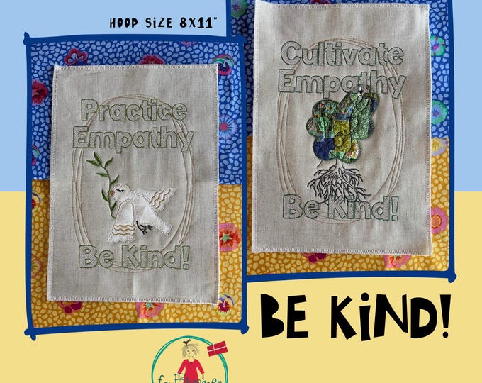 Peace Text Designs for your embroidery machine - 2 designs for hoop size 8x11" - A mix of stitches and fabric appliqué - hand-drawn
