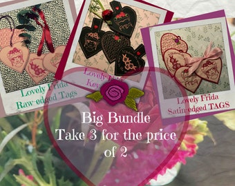 BIG BUNDLE - ITH Lovely Frida Hearts - Take all three design packs and pay for two - 12 different designs - Tags and Key Fobs