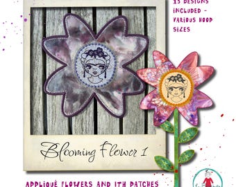 Blooming Flower 1 Appliqué Embroidery Designs – 13 Designs, ITH Patches, Flower Stems & Multiple Variations