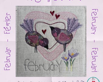 February Bird Appliqué Machine Embroidery Quilt Block | Hand Drawn