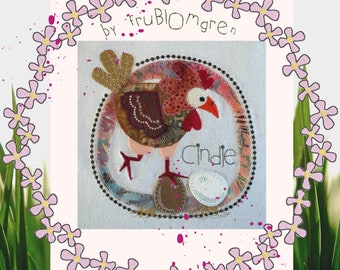 FRAMED FEMALE FEATHERS - Curious Cindie - A cute detailed hand drawn Appliqué/Machine Embroidery design + single Cindie and a flower frame