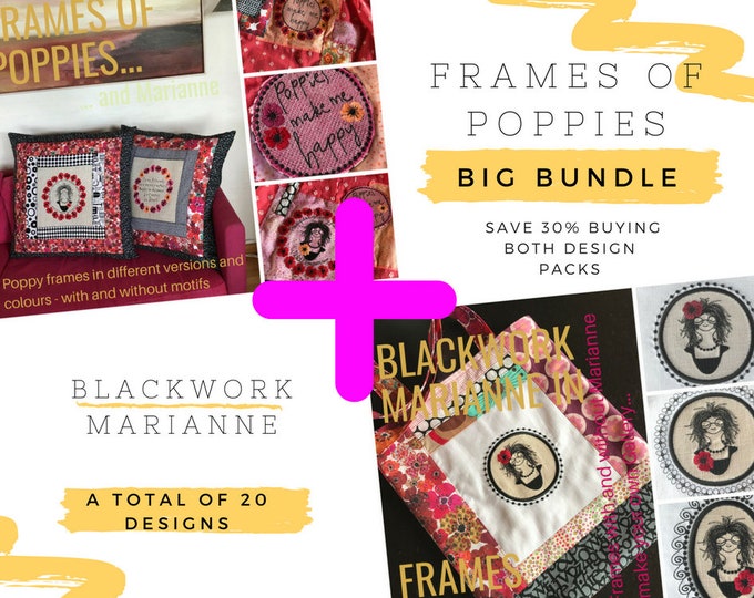 Big BUNDLE OF 20 Designs - Frames of Poppies + Blackwork Marianne - save 30% when you purchase these to design packs as one