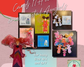 CARDS ITH and freestanding Angel Ornaments - machine embroidery designs for hoop size 4x4" and 5x7" - 4 cards and 3 angels - vary numerously
