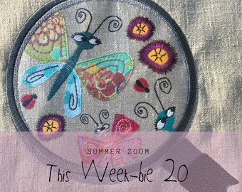 This Week-bie 20 ZOOM in on SUMMER - Machine Embroidered Magnifier Glass zooming in on little summer critters, 5 cute and whimsical designs