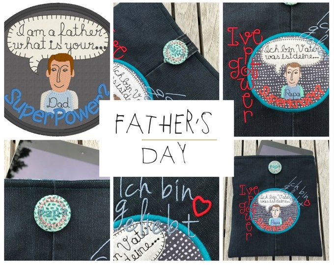 FATHER's DAY, Whimsical, cartoonish PATCHES to celebrate Father's Day, Appliqué patches and freestanding patches + texts and button designs