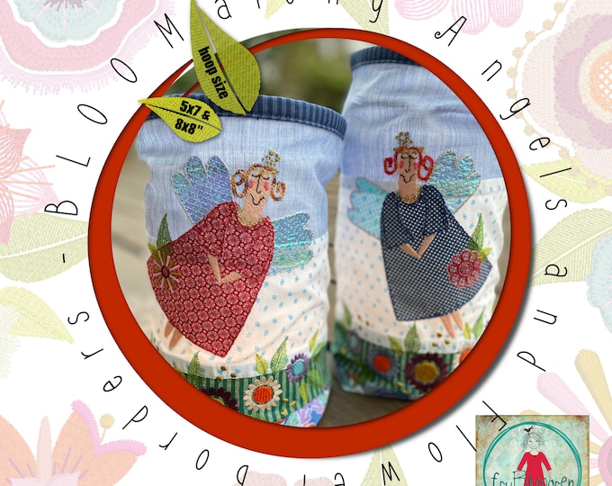 Angels - Flower angels - BLOOMalong 3 - 2 Detailed motifs + 4 angels: 2 angel girls and 2 angel boys and a flower border - for 5x7" and 8x8"