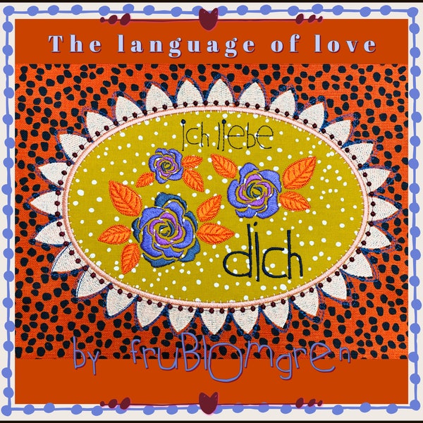 XL Single Design - Embroidery and Appliqué - Language of Love - German text: Ich liebe dich (I love you) for hoop size 8 x 11"