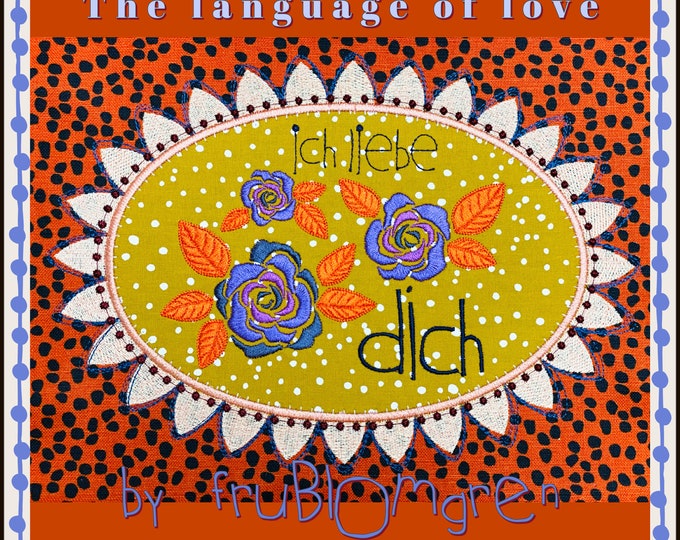 XL Single Design - Embroidery and Appliqué - Language of Love - German text: Ich liebe dich (I love you) for hoop size 8 x 11"