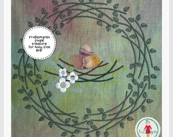 Nesting in Flowers | Single Treasure Machine Embroidery Design | 8x8 Hoop | Welcome Design | Hand drawn flower design by fruBlomgren