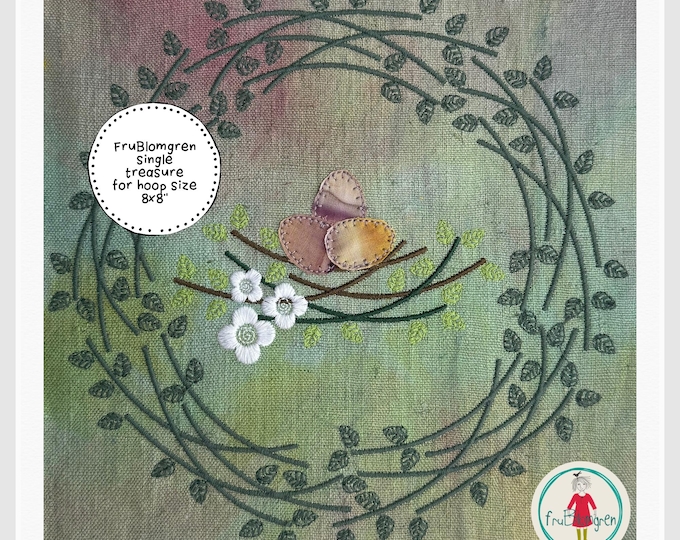 Nesting in Flowers | Single Treasure Machine Embroidery Design | 8x8 Hoop | Welcome Design | Hand drawn flower design by fruBlomgren