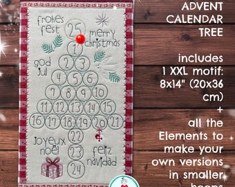 Modern Scandinavian Advent Calendar Tree – Fast & Easy Stitch - Hand drawn Machine Embroidery designs