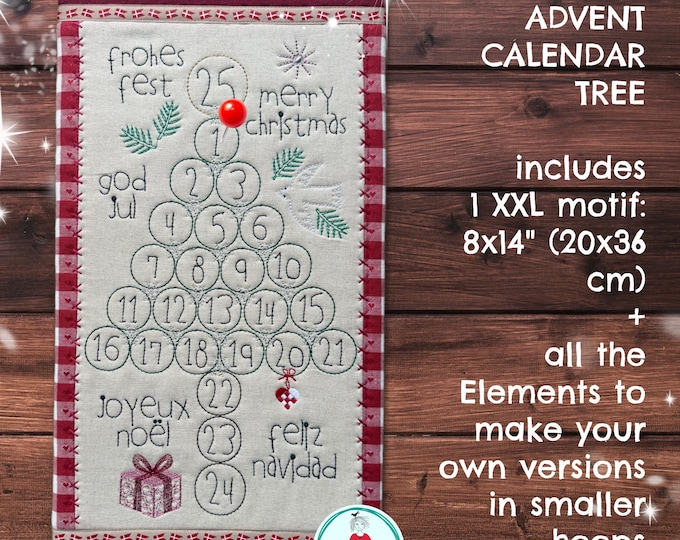 Modern Scandinavian Advent Calendar Tree – Fast & Easy Stitch - Hand drawn Machine Embroidery designs