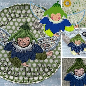 BLUMENFEE BLUEBELLE Maschinenstickerei in drei Varianten und Größen - von winzig bis 13 x 18 cm, Sofort download