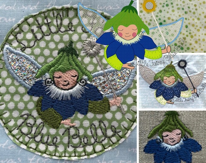 FLOWER FAIRY BLUEBELLE, a little fairy Machine Embroidery design in three variants and sizes - from tiny to 5 x 7" hoop, Instant download