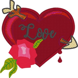 EMBROIDERY HEART TATTOOS, 6 Beautiful Machine Embroidery Heart Tattoos in different sizes, some with Love and some customisable for you love