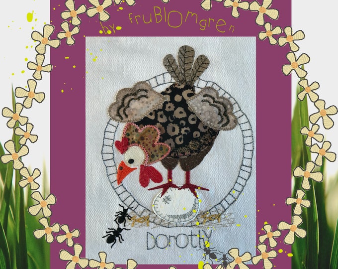 FRAMED FEMALE FEATHERS - Dainty Dorothy - A cute detailed hand drawn Appliqué/Machine Embroidery design + single Dorothy and a flower frame