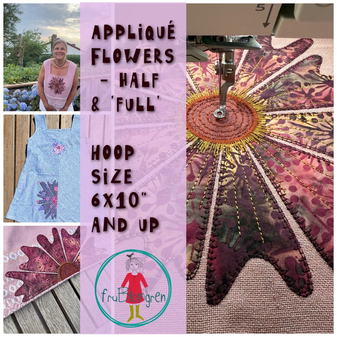 6 Appliqué Flower Machine Embroidery Designs – Half & "full" – Large ...
