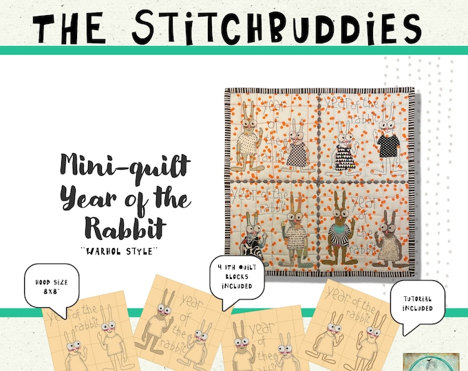 Year of the Rabbit - with my Stitchbuddies - 4 cute, fun and easy ITH Quilt Blocks to make on your embroidery machine  - for hoop size 8x8"