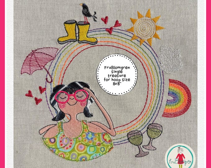 Summer Vibes 2025 – Single Machine Embroidery Design (8x8") | Hand-drawn fruBlomgren Style | Digital Download