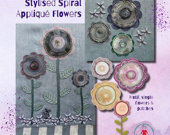 Stylised Spiral Applique Flowers Machine Embroidery – 8 Designs, Single Flowers, Patches & Floral Motifs