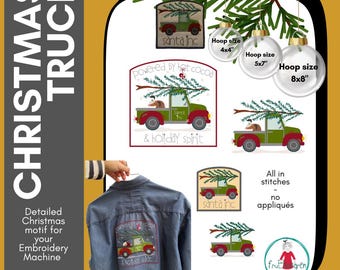 Small & Medium Christmas Truck Designs | 4x4, 5x7 and 8x8 | Hand drawn Machine Embroidery designs