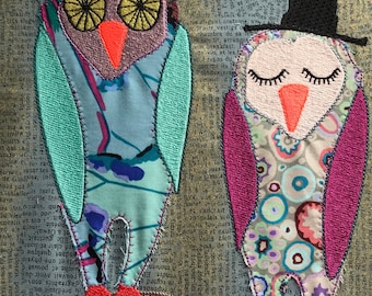 Artsy Applique Owls, Machine Embroidery Design, 2 sizes, very versatile for your textile projects, easy customisable, INSTANT DOWNLOAD