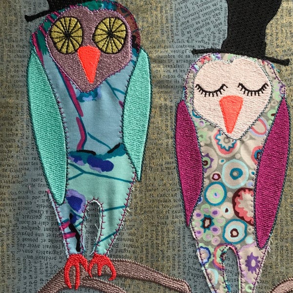 Artsy Applique Owls, Machine Embroidery Design, 2 sizes, very versatile for your textile projects, easy customisable, INSTANT DOWNLOAD