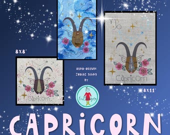 Capricorn Zodiac - Hand-drawn Machine Embroidery Designs - Large, detailed motifs