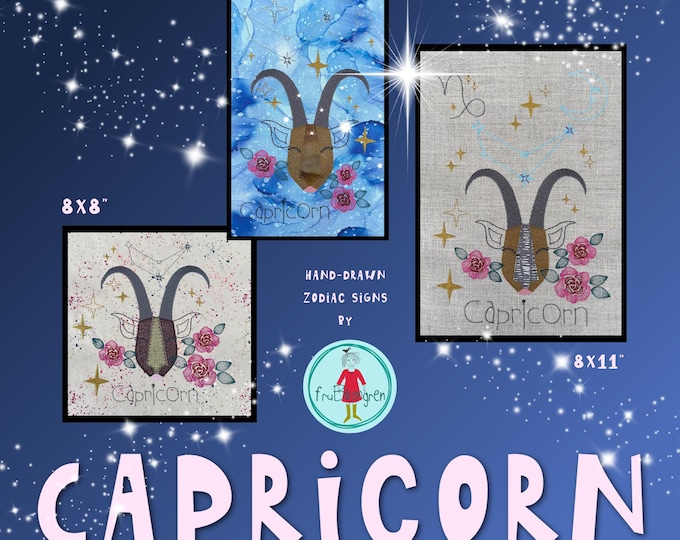 Capricorn Zodiac - Hand-drawn Machine Embroidery Designs - Large, detailed motifs