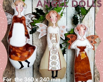 Special Design Pack with all three XTRA Large ANGEL DOLLS for the very big hoops (240 x 360 mm) - 3 for the price of 2, Instant Download