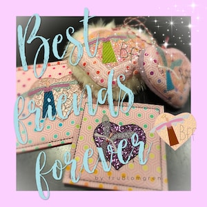 ITH HEARTS BFF - 6 lindos designs de bordado à máquina - Softies de coração, cartões de coração e pequenos motivos para sua melhor amiga para sempre