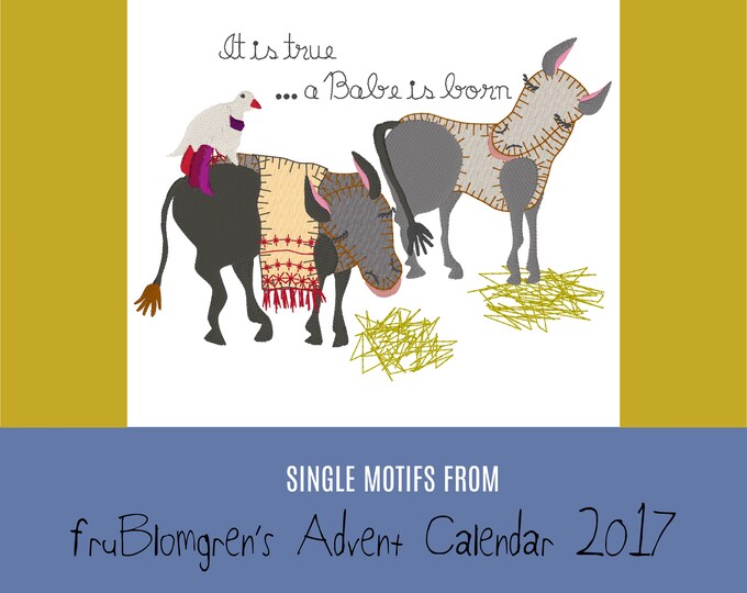 December 22nd in my Advent Calendar 2017 - Donkeys - Nativity designs for your Embroidery Machine - 2 sizes for hoop size 5 x 7 and 8 x 8