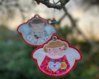 Freestanding, double sided Angel torsos ITH, Machine embroidery, ROSE & RUBY - design pack 3, for hoop size 5x7", 2 angel designs included